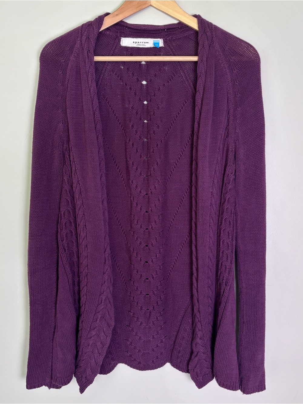 Anthropologie Sparrow Cable Knit Open Cardigan Sweater-Purple-Size M-Cottagecore